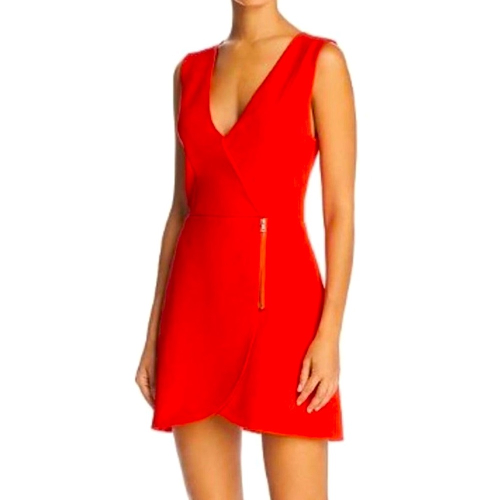 Alice + Olivia Lennon Surplice Red Sleeveless Side-Zip Mini Dress, Size 0